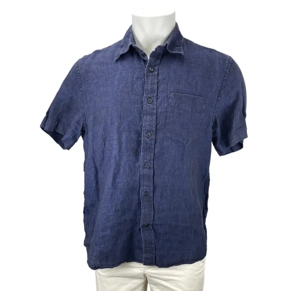 Banana Republic 100% Linen Men's Blue Short Sleeve Button Down Shirt Top Size M